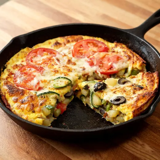 Potato, Zucchini and Tomato Frittata: 568 kcal, 31 g protein, grade B