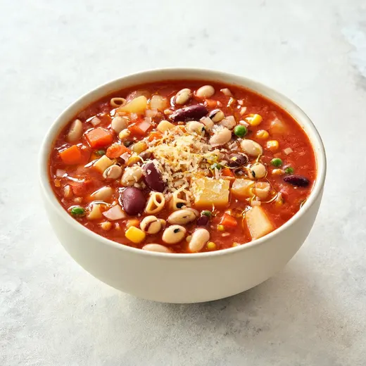 Pasta Fagioli With Three Beans and Vegetables: 580 kcal, 26 g protein, grade A