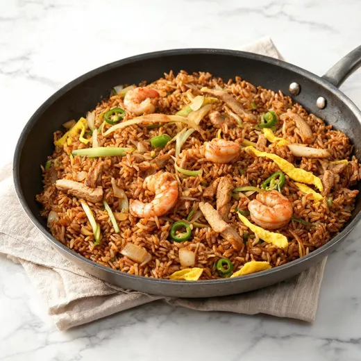 Nasi Goreng With Chicken and Prawns: 578 kcal, 32 g protein, grade A