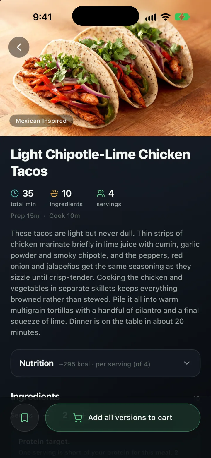 Light Chipotle-Lime Chicken Tacos, the original recipe